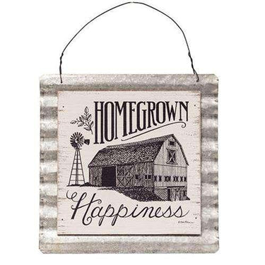 Homegrown Happiness Wood & Corrugated Metal Wall Sign - The Fox Decor